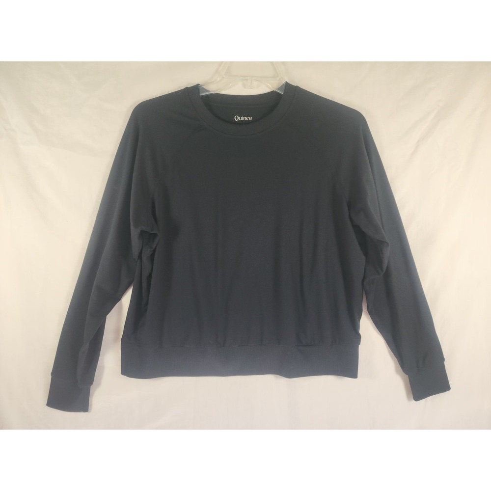 Quince Womens S Sweatshirt Black Stretch Crewneck Minimalist Quiet Luxury Basic